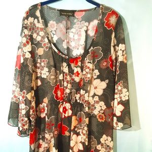 Blue Floral Pull Over Top